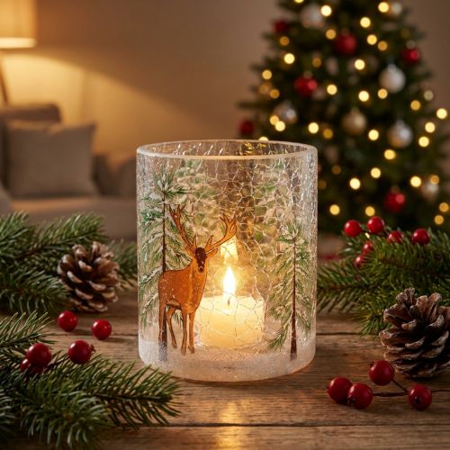 Photophore verre Noël craquelé verre photophore H13cm | Floristik24.be