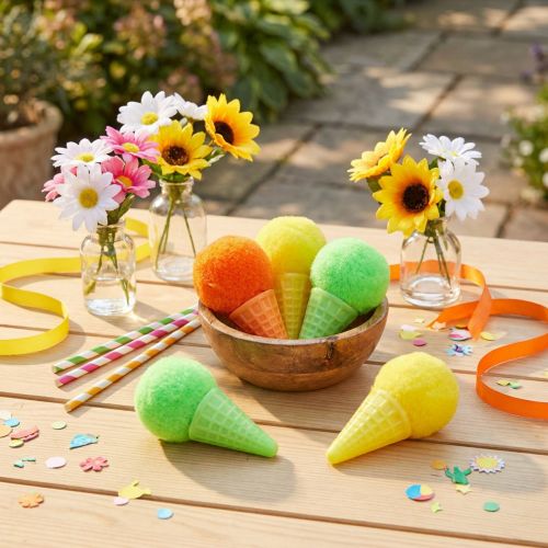 Article Glace dans une gaufre artificielle vert, jaune, orange assorti 3,5cm 18 pcs