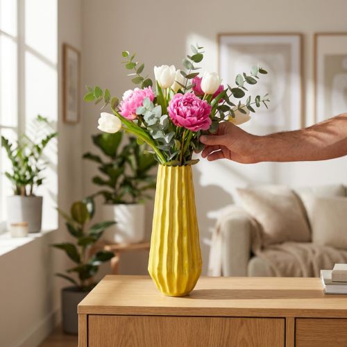 Vase à motif rainuré pour une décoration intérieure élégante dans le salon, 33 cm | Floristik24.be