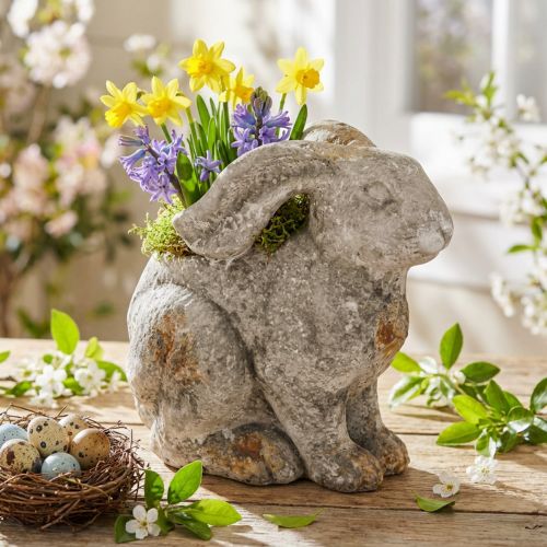 Cache-pot décoratif lapin en béton Pâques gris antique H27cm | Floristik24.be