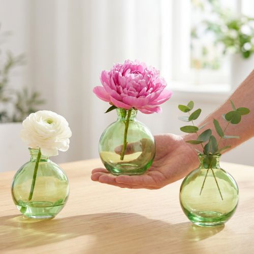 Petits vases en verre, mini vases bulbeux, verts, Ø7,5cm, H9cm, 6 pièces | Floristik24.be