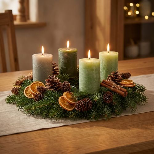 Article Bougies piliers vertes, 3 nuances, couleur unie, style rustique, 70 x 100 mm, lot de 12, pour la décoration et l'Avent
