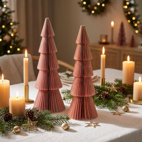 Décoration de table Sapin de Noël en papier nid d'abeille Abricot Or H30cm 2 pcs | Floristik24.be