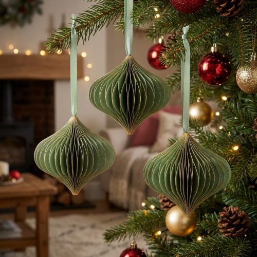 Ensemble de 4 décorations de Noël en papier vert et doré Ø 8 cm | Floristik24.be