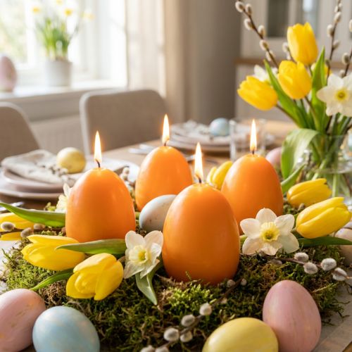 Article Bougie en forme d'œuf pour la décoration de Pâques, ambiance pascale parfaite à la maison, 9 cm, 20 cm de hauteur, lot de 6