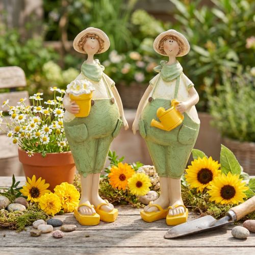 Figurines décoratives décoration de table de jardinier été vert jaune 16,5×5,5cm 2pcs | Floristik24.be