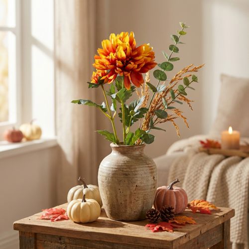 Fleurs artificielles décoration dahlias fleurs artificielles orange 62cm | Floristik24.be