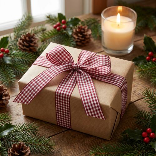 Ruban cadeau Carreaux Bordeaux 8mm 20m | Floristik24.be