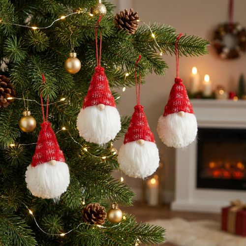 Lot de 8 décorations à suspendre Wichtel rouge et blanc 8 cm | Floristik24.be