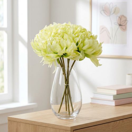 Bouquet de chrysanthèmes crème artificielle, jaune 28cm 6pcs | Floristik24.be