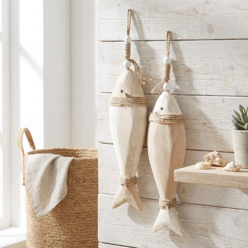 Décoration de poisson en bois pendentif maritime Bois de paulownia 27cm 2pcs | Floristik24.be