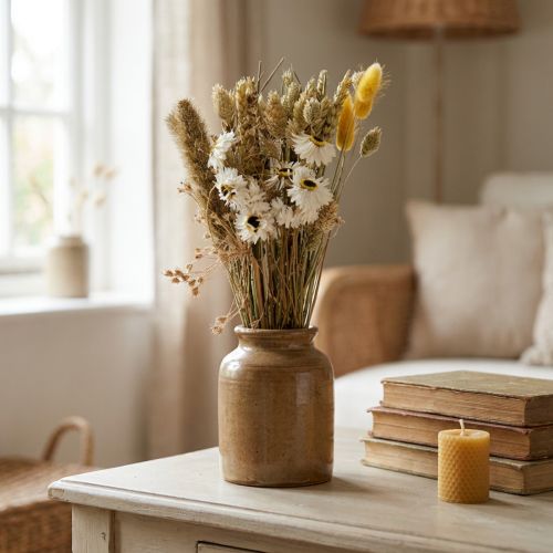 Bouquet de fleurs séchées fleurs de paille Phalaris blanc jaune 30cm | Floristik24.be