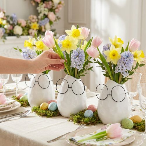 Vase avec verres décoration Pâques céramique blanc Ø8,5cm H13cm 3 pcs | Floristik24.be