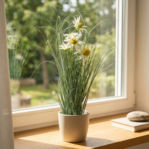 Herbe à échinacée artificielle en pot blanc 56cm | Floristik24.be