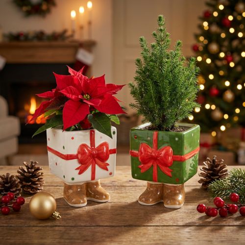 Pot de fleurs décoratif de Noël en céramique avec jolis pieds | Floristik24.be