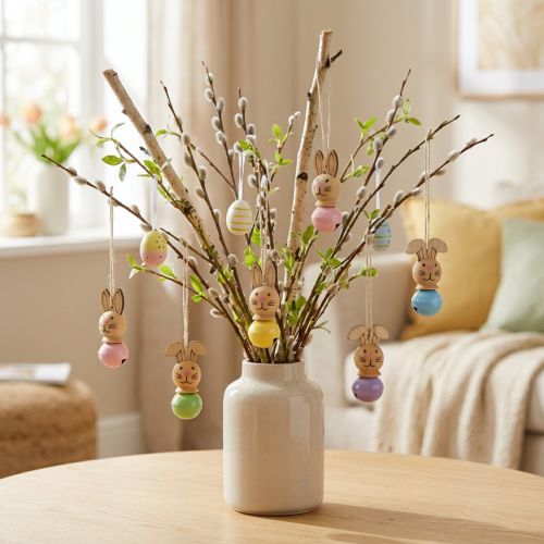 Article Pendentifs décoratifs en bois en forme de lapin de Pâques pour le printemps et le sapin de Pâques, 4 cm, lot de 12