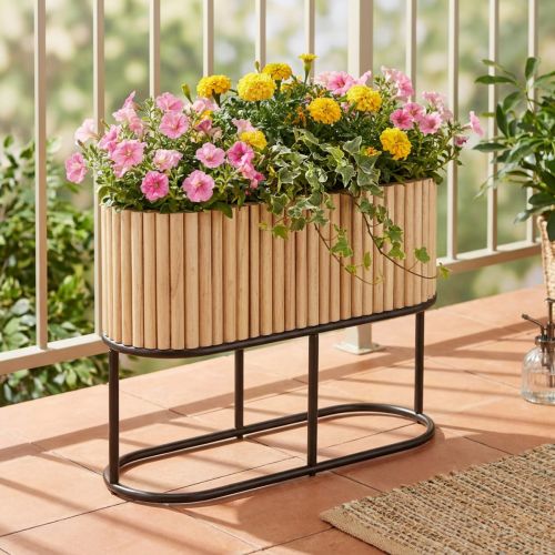 Mini jardinière surélevée en bois ovale, 50 × 20 cm, H 40 cm | Floristik24.be