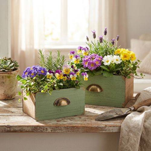 Article Boîte à plantes décoration tiroirs en bois 22/18cm lot de 2 pièces