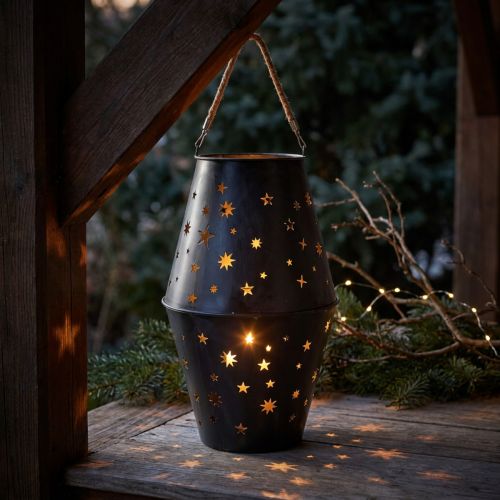Lanterne suspendue en métal anthracite avec étoiles - Ø18,5 cm, hauteur 50 cm - Éclairage extérieur et intérieur élégant | Floristik24.be