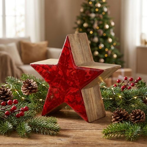Étoile déco étoile en bois rouge décoration naturelle en bois de manguier Ø20cm | Floristik24.be