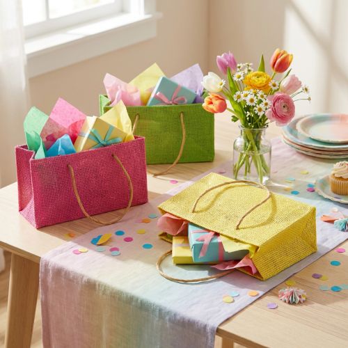 Article Sacs cadeaux avec poignées papier tissé aspect coloré 20×10×10cm 6pcs