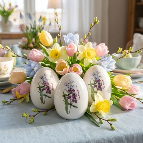 Article Décoration oeufs de Pâques en céramique avec décoration florale 12cm 3pcs