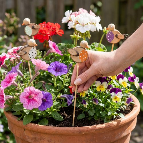 Article Tuteurs en bois en forme d'oiseaux pour une décoration créative au printemps et en été, 33 cm, lot de 16