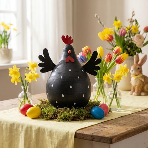 Poulet décoratif noir en bois décoration poule Pâques décoration bois H13cm | Floristik24.be