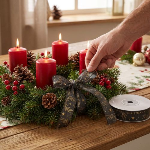 Article Ruban de Noël décoration bois étoile marron doré L25mm L15m