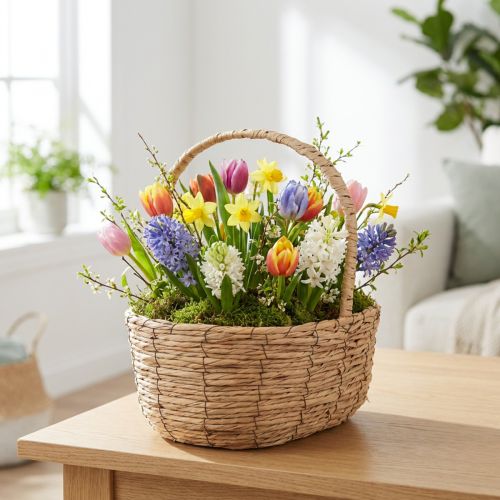 Panier avec poignée panier à plantes panier cadeau artificiel 31×23×36cm | Floristik24.be