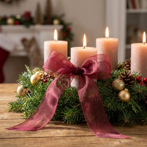 Article Ruban tissu organza Bordeaux 25mm 50m