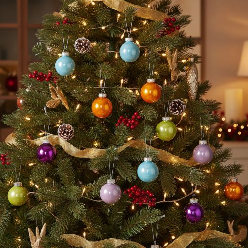 Ensemble de 24 boules de Noël colorées et brillantes, 40 mm, pour sapin. | Floristik24.be