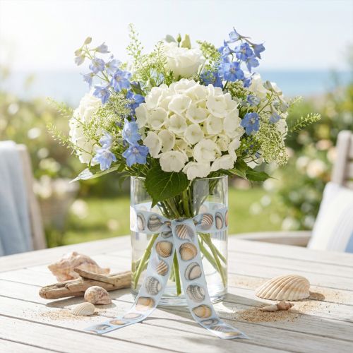 Ruban cadeau décoration maritime coquillages bleu 25mm 15m | Floristik24.be