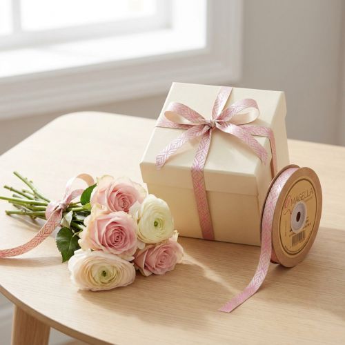 Ruban de soie feuilles ruban cadeau beige rose 10mm 20m | Floristik24.be
