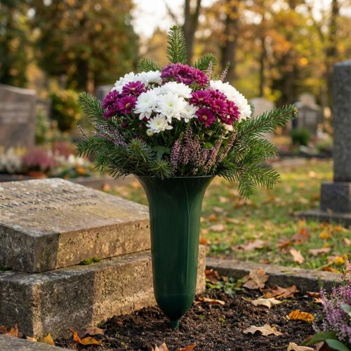 Vase funéraire 42cm vase vert foncé décoration funéraire deuil fleuriste 5pcs | Floristik24.be