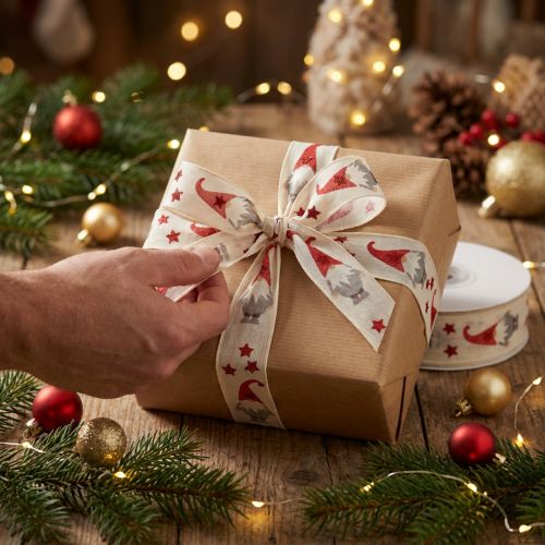 Ruban cadeau Ruban de Noël gnome crème 25mm 20m | Floristik24.be