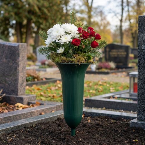 Vases funéraires Décoration funéraire en plastique Vert foncé H31cm 5pcs | Floristik24.be