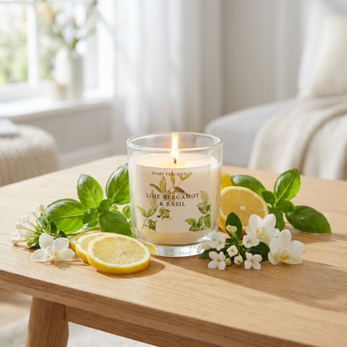 Bougie parfumée dans un verre bergamote citron vert basilic Ø7,5cm H8,5cm | Floristik24.be