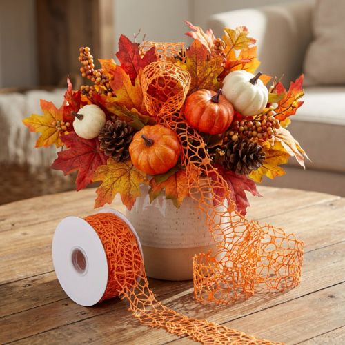 Ruban en maille orange 40 mm 10 m | Floristik24.be