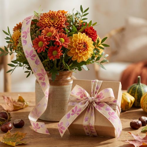 Ruban cadeau feuilles d'automne violet ruban déco automne 25mm 20m | Floristik24.be