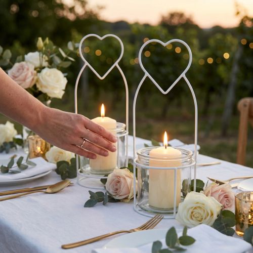 Lanterne Coeur Blanc Support Lanterne Verre Ø12cm H30cm 2pcs | Floristik24.be