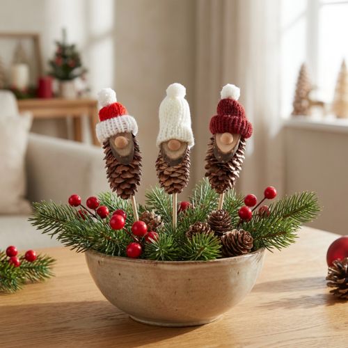 Article Nain de cône avec chapeau, bouchon de fleur, gnome 8cm, 12 pièces