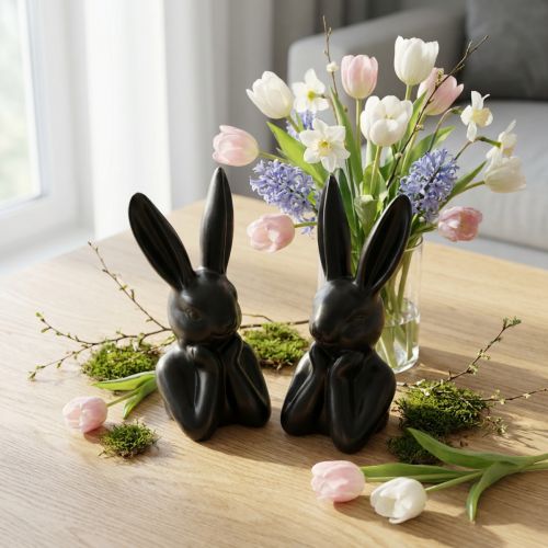 Buste Lapin Pensif Noir 7×6×15cm 2pcs | Floristik24.be