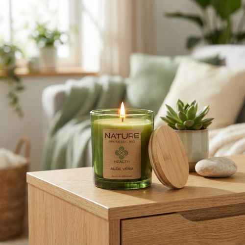 Article Bougie parfumée dans un verre bougie en cire naturelle Aloe Vera 85×70mm