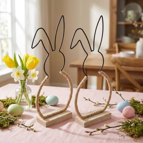 Décoration de table lapin de Pâques décoration bohème en fil de fer de Pâques 24cm 2pcs | Floristik24.be