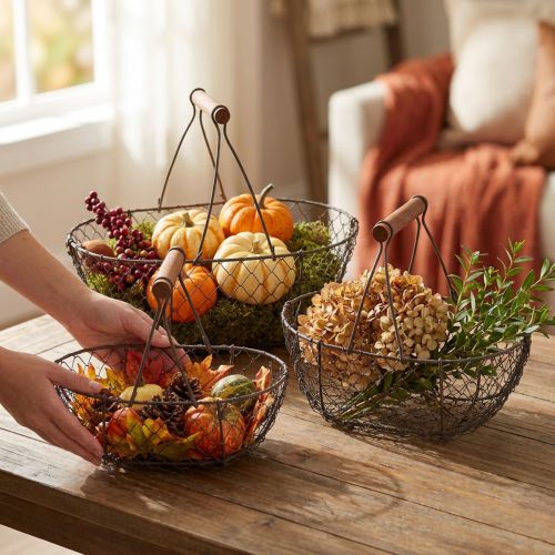 Corbeille en fil avec support en métal brun 20/25 / 30cm, lot de 3 | Floristik24.be