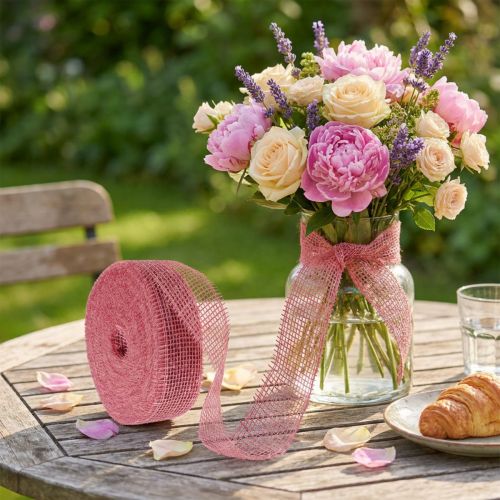 Ruban de jute rose, 5 cm de large, 40 m de long | Floristik24.be