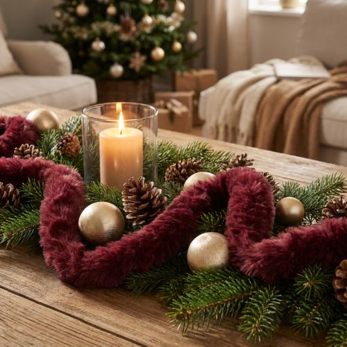 Cordon en fausse fourrure, cordon décoratif moelleux, bordeaux, 50g, 30m | Floristik24.be