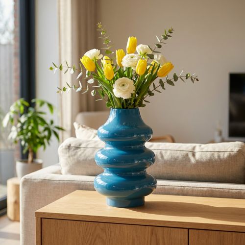 Vase, accessoire de décoration avec une surface ondulée pour une ambiance moderne, 23 cm | Floristik24.be