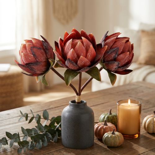 Protea décorative fleurs artificielles rouge-orange 34cm 3pcs | Floristik24.be